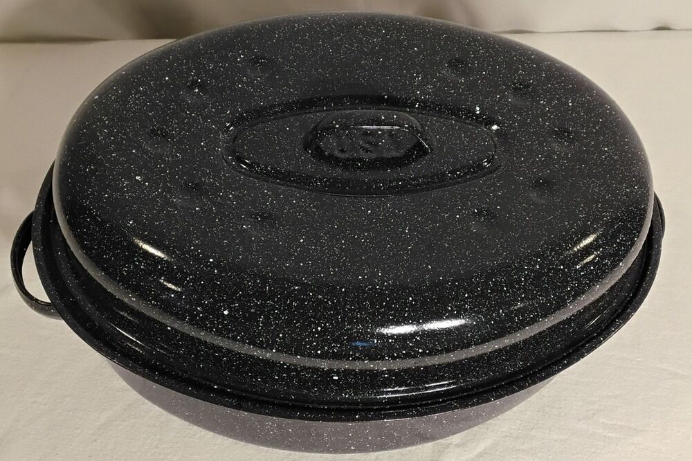 Vintage Cobalt Blue Graniteware Roaster 17" x 12" Enamelware Pot New Not Used